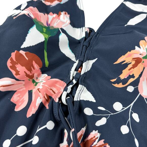CUPSHE Navy Blue Floral One Piece Swimsuit Women's Size Medium NWT Lace Up - Picture 2 of 6